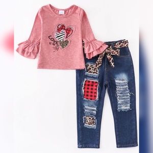 Love Is In The Air Denim Pants Set